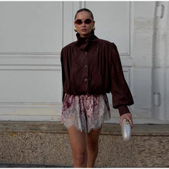 Velvet Lace Trim Shorts