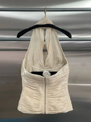 Apricot Spliced Folds Halter Top