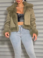 Fur Suede Crop Zip Jacket
