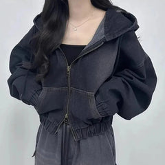 Dual Zip Denim Hooded Jacket