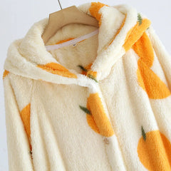 Fruit Print Plush Hooded Bathrobe Lougewear