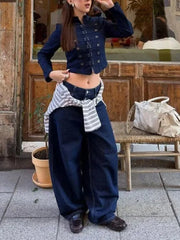 Stand Collar Denim Button Jacket