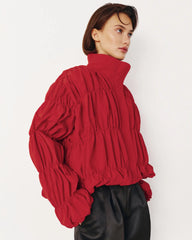 Red Ruched Stand Collar Jacket