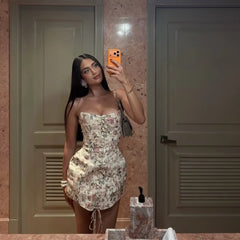 Floral Print Strapless Corset Mini Dress