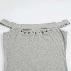Grey Off-Shoulder Cutout Studded Bodycon Mini Dress