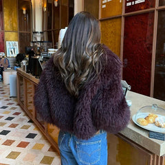 Teddy Burgundy Faux Fur Coat Free From Label