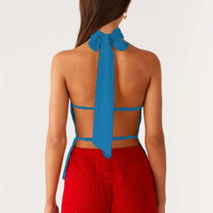 Halter Open Back Flower Print Tank Top