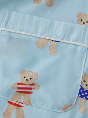Blue Bear Print V Neck Short Sleeve Top with Shorts Lounge Wear Set