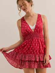 Floral Printed Open Back Halter Mini Dress