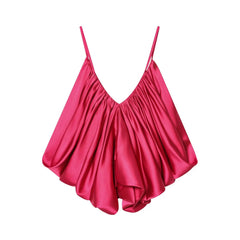 Satin Pleated Puff Hem Crop Top