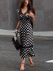 Black Lace Polka Dot Maxi Dress