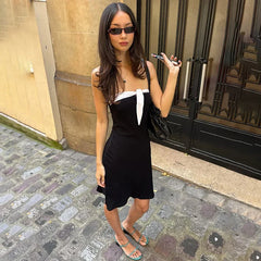 Black Strapless Front Tie Mini Dress
