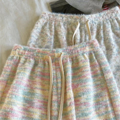 Rainbow Knitting Wide-leg Elastic Waist Pants