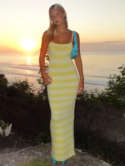 Stripe Ribbed Strap Maxi Dress