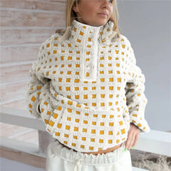 Long Sleeve Stand Collar Checkered Pullover Jacket