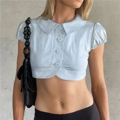Peter Pan Collar  Button Down Crop Top