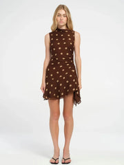 Brown Polka Dot Mini Dress