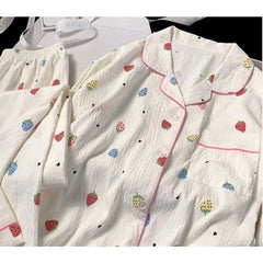 Long Sleeve Strawberry Print Loungewear Set