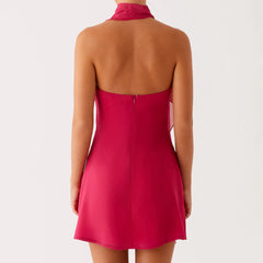 Pink Mini Dress with Ruffles Scarf
