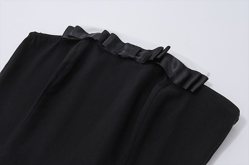 Black Frill Trim Tube Top And Mini Skirt Set