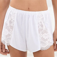 Satin Lace Side Panel Elastic Waist Pajama Shorts