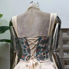 Embroidery Corset Strap Top And Mini Skirt Set