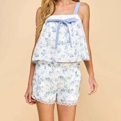 Floral Print Camisole and Elastic Shorts Loungewear Set