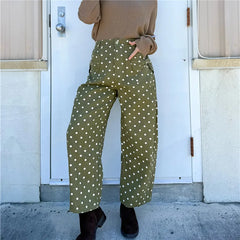 Polka Dot  High Waist Multi Pocket Cargo Pants
