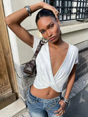 Deep V-neck Ruched T-shirt