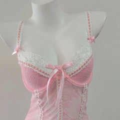 Pink Lingerie Transparent Lace Nightdress