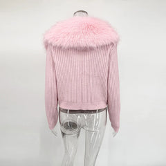 Fur Collar Knitted Cardigan