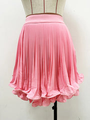 Solid Pink Pleated Fold High Waist Mini Skirt 