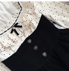 Satin Polka Dot Square Collar Long Sleeve Black Mini Dress