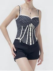 Black Polka Dot Lace Trim Bustier Top