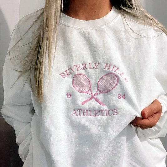 Beverly Hills Tennis Letters Embroidered Sweatshirt