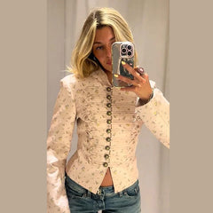 Floral Print Stand Collar Metal Button Jacket