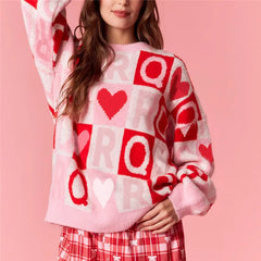 Pink Heart Print Sweater