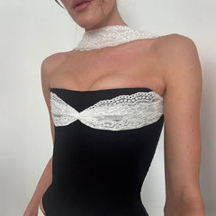 Black Lace Splice Tube Top