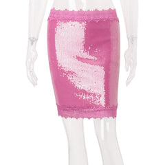 Pink See Through Sequin Midi Skirt