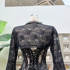 Black Lace Fishbone Flare Sleeve Bodycon Mini Dress