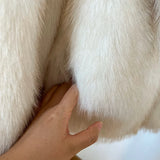 White Turned Collar Faux Fur Crop Coat