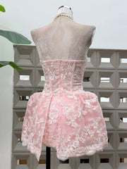 Strapless Lace Fitted Flared Mini Dress
