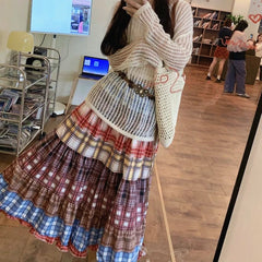 Boho Plaid Patchwork Long Skirt Free From Label