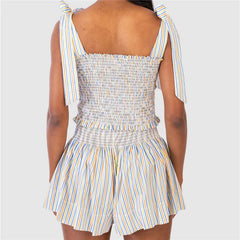 Smocked Stripe Tie Up Top And Shorts Set