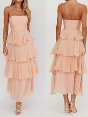 Ruffled Tube Tiered Cake Long Dress
