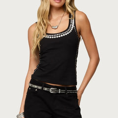 Black Studded Silver Rivet Tank Top