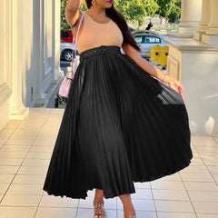 High Waist Pleated Long Skirt With Belt Free From Label