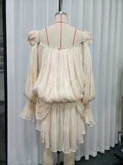 Gladiator Pleated Puff Long Sleeve Mini Dress