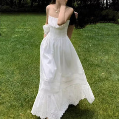 Smocked Ruched Tie Up Strappy Maxi Dress