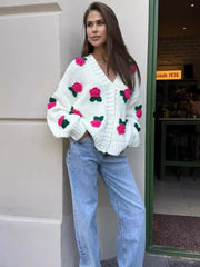 Rose Knit Embroidered Sweater Cardigan